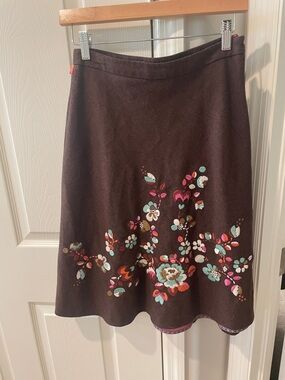 Oilily Brown A-Line Skirt with Multicolor Floral Embroidery